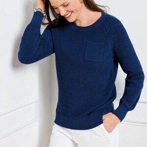 Talbots Women's Size 2X Blue Patch Pocket Crewneck Knit Sweater